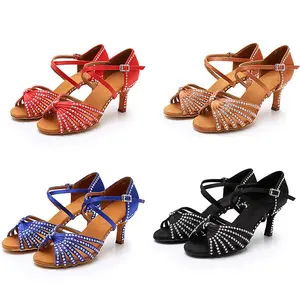 Wholesale Women's Fashion Latin Ballroom Tango Dance Shoes with Rhinestones Soft Bottom 5/7cm Heels