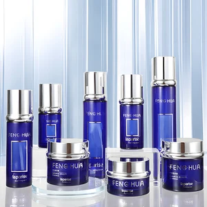 Wholesale Luxury Blue Glass Jars for Cosmetics Empty Flat Face Lotion Containers with Lids Cream Packaging