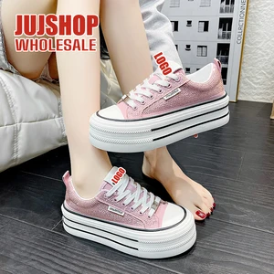 Custom Korean Women's Casual Platform Sneakers Sports Daddy Shoes Vulcanized Canvas Tennis Running Walking Shoes