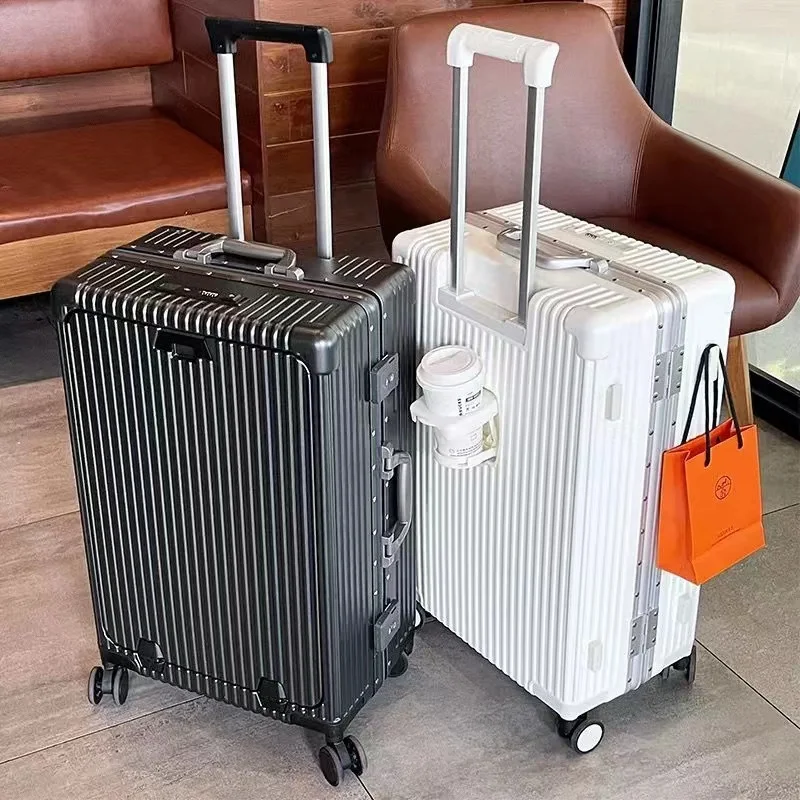 new arrival fashion trendy multi-functional front open luggage high quality PC aluminum frame suitcase with USB