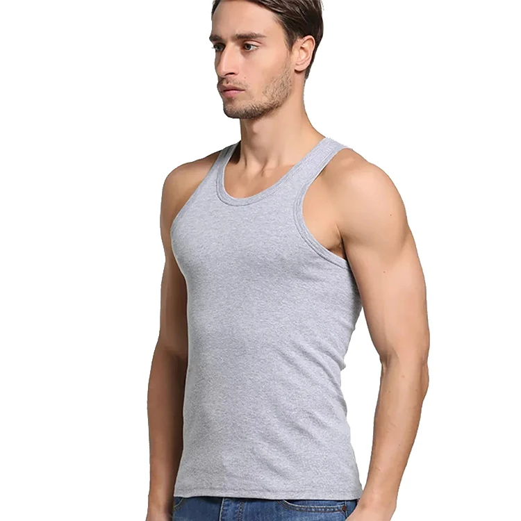 Cheap Factory Polyester Plain Blank Men's Ribbed Fitness Tank Top 3 -6 Pack White Black Grey Color Singlet For Men