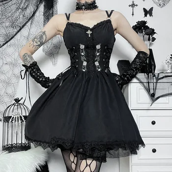 Robe Gothique Steampunk Noire Dentelle Velours - Manches Longues Bouffantes - Neuf Avec étiquettes