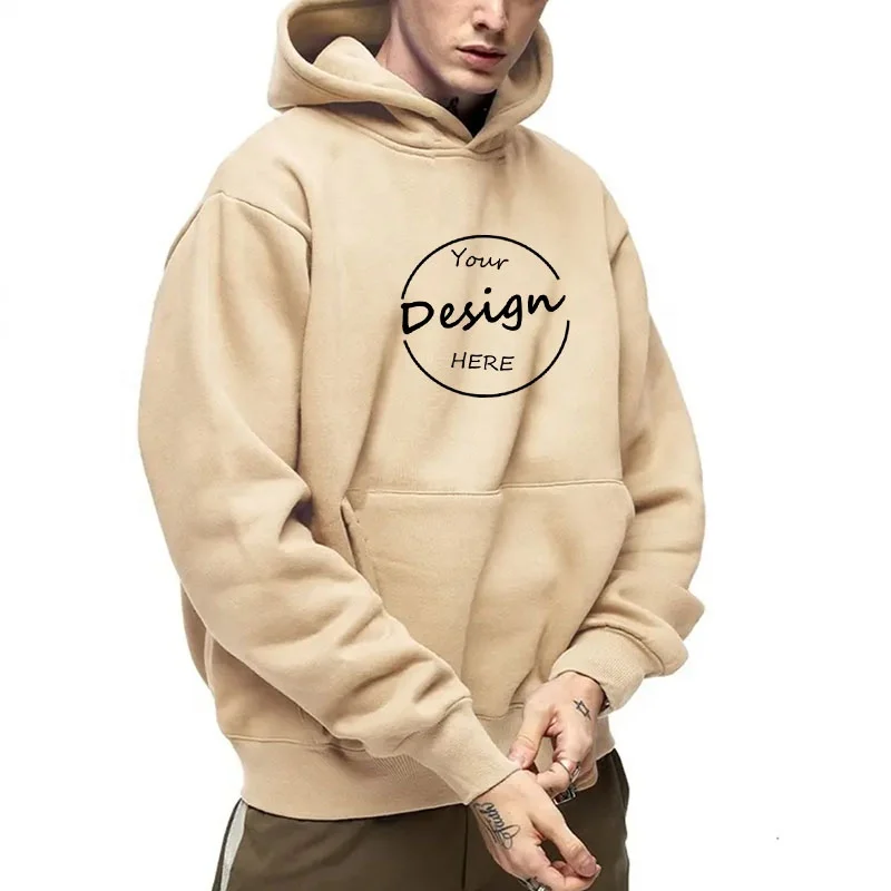 Embroidered Cotton Hoodie Men Heavyweight Hoodie Pullover Sweatshirt Puff Printing Fleece Blank Hoodies