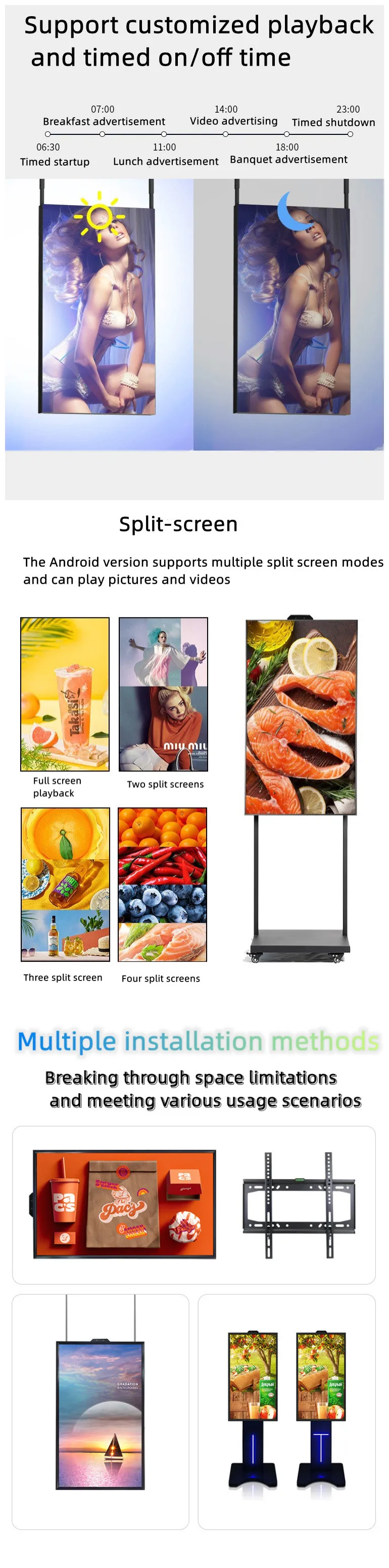 65-Inch High Brightness 1000-4000 Nits FHD/4K LCD Wall-Mounted Advertising Display Retail Stores Shopping Malls Welcome Displays factory