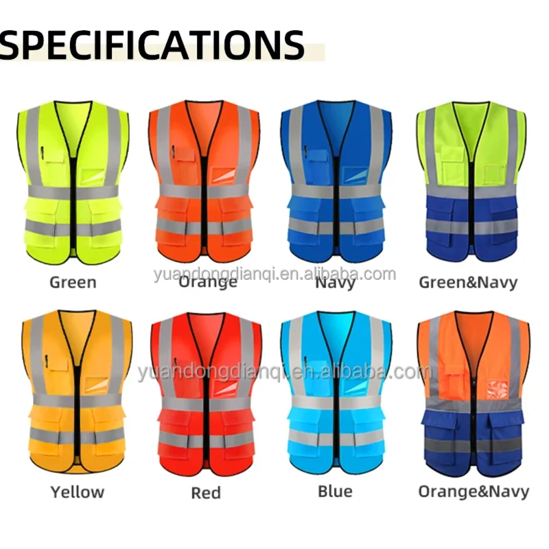 Functional  High Brightness Engineer Construction Warning Jacket Fluorescent Yellow Traffic Reflective Safety Vest With Zipper