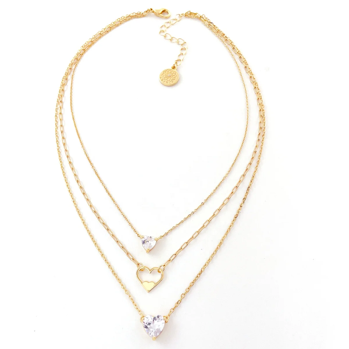 Hot Sales Custom Gold Plated Diamond Necklace for Women Multi-Layer Link Chain Zircon Heart Classic Style Zinc Alloy Jewelry