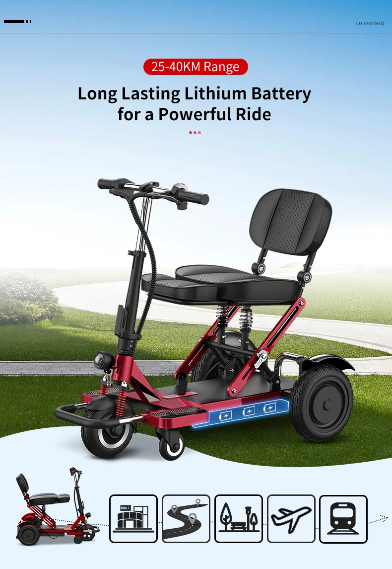 2023 Handicapped 3 Wheel E Scooter 191kg Elderly Portable Foldable Mobility Scooter For 3910