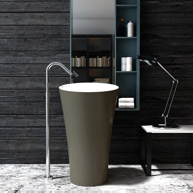 Modern Design Freestanding Hand Wash Basin Rectangular Stone Pedestal for Bathroom Countertop Dining Room Free Standing Sink