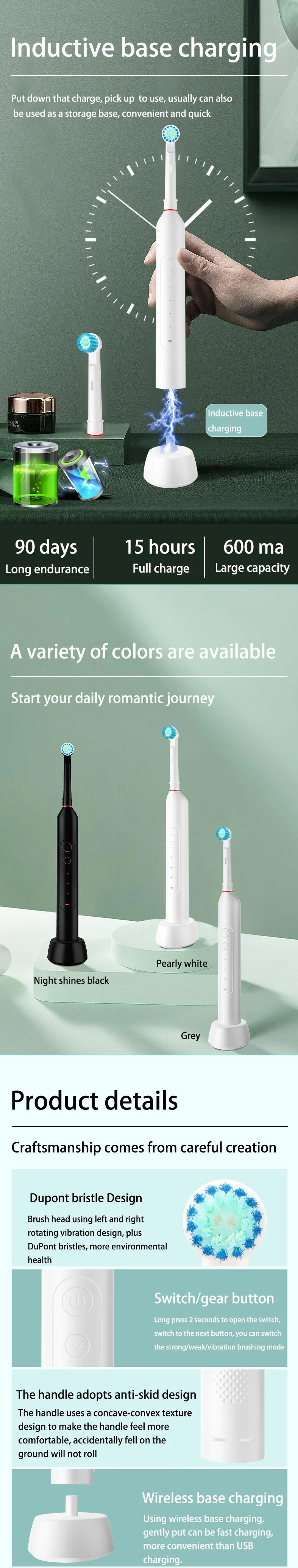 Personal Health Care - Oral care - Rotating Electric Toothbrush -5 Modes - Waterproof -30-Day Battery Life - Recharging