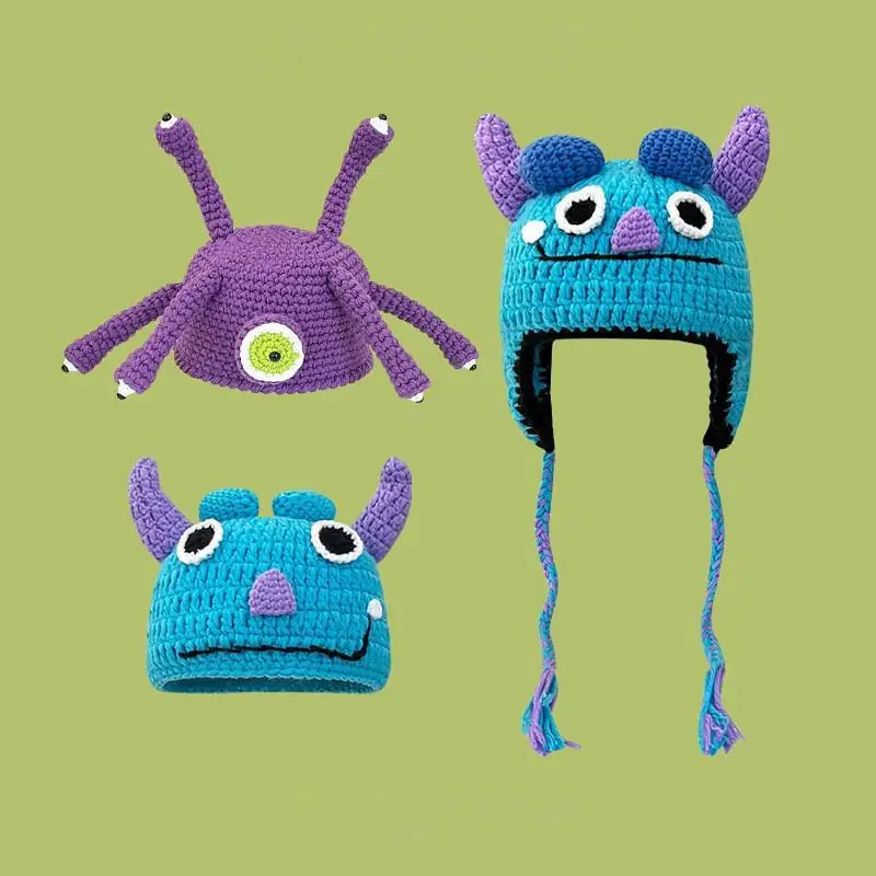 Wholesale monster hand-knitted hat women winter quirky cartoon green knitted hat with tentacles