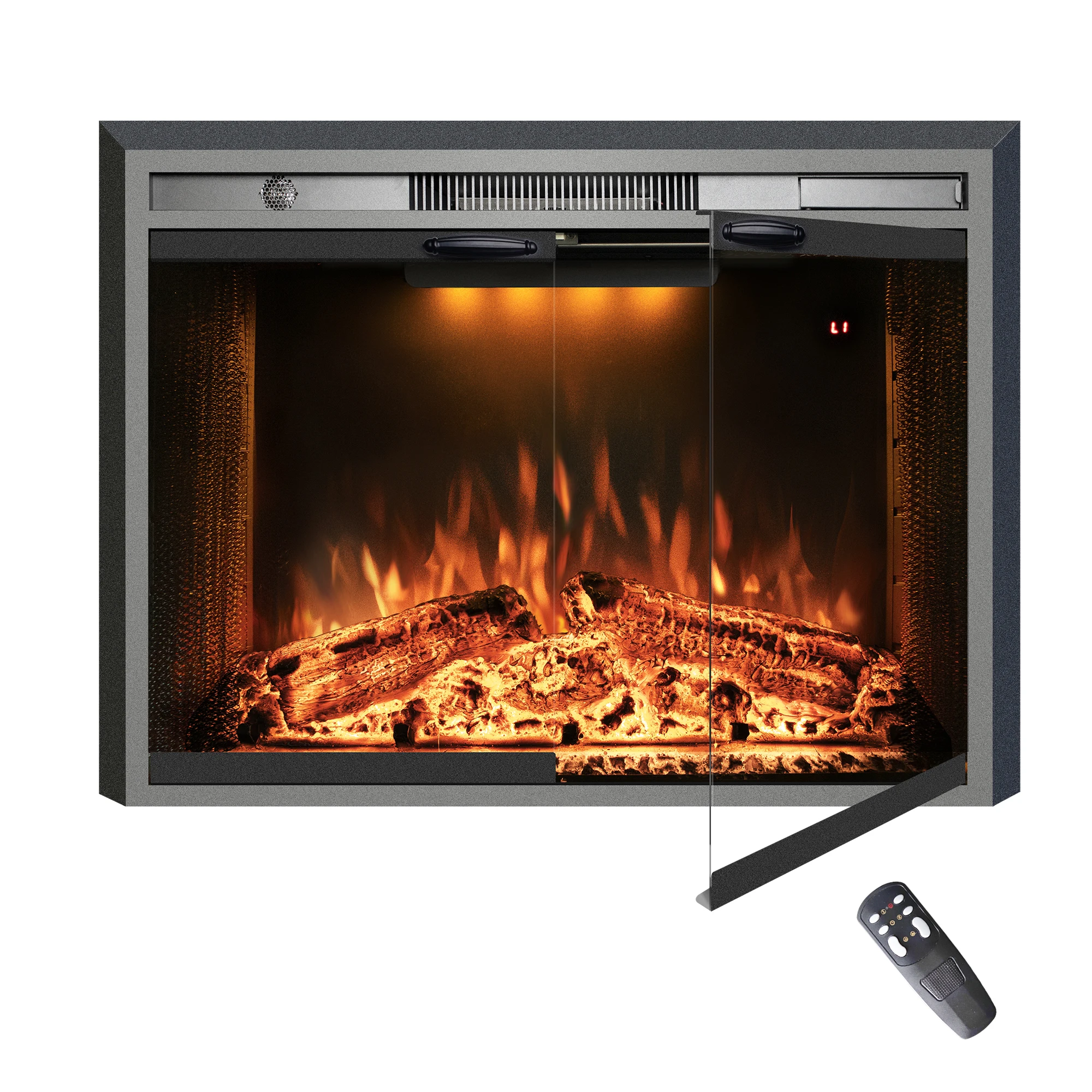 Luxstar 28" Realistic Flame Electric Fireplace Inserts with Glass Door and Mesh Screen Electrical Fireplace Supplier