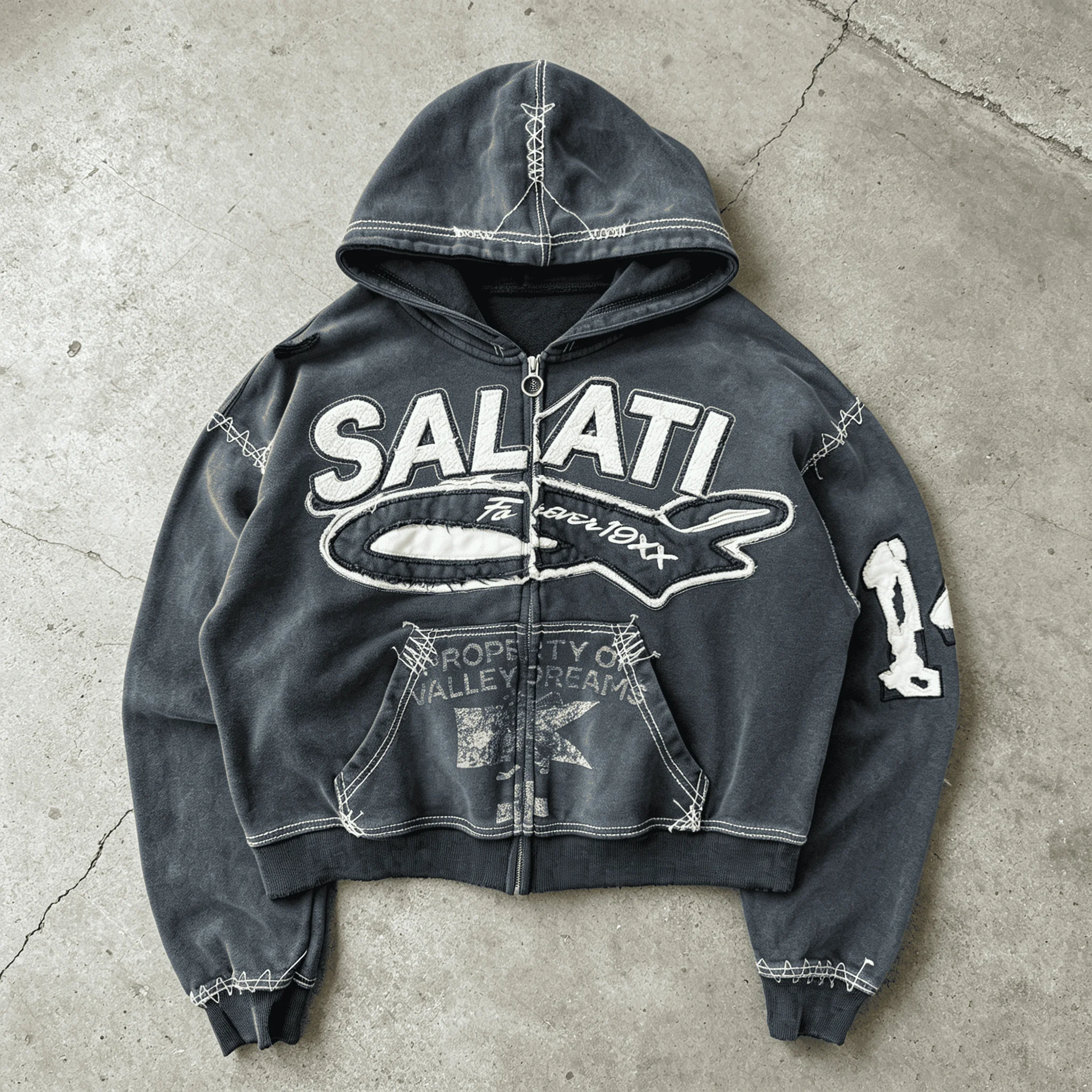 Wholesale Custom Logo Mens Pink Cropped Y2K Streetwear Zip Hoodie Graffiti Rhinestone Studded Hoodie gallery 3