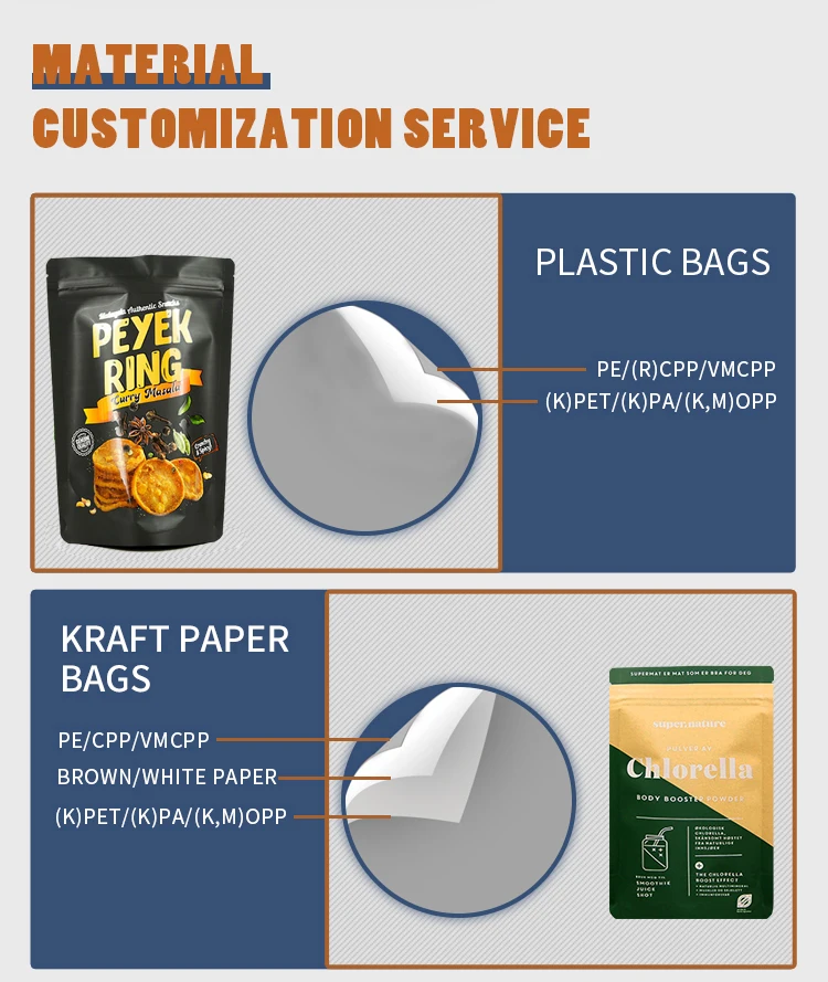 Eco Friendly Customized Print 100g Packaging Bag recyclable chip Stand Up Pouch Kraft Paper tea Coffee bag
