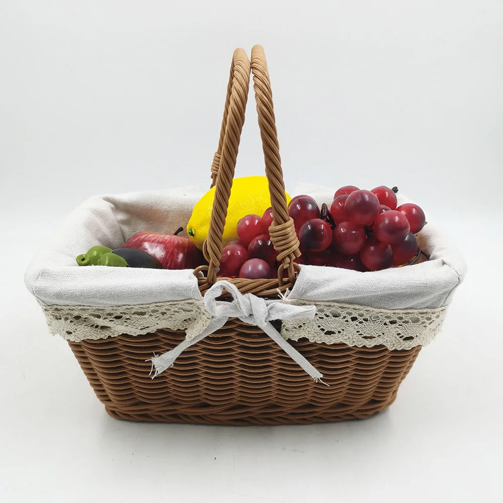 Picnic Basket Natural Hand Woven Rattan Folding Handles Basket for Outdoor Travel Camping 