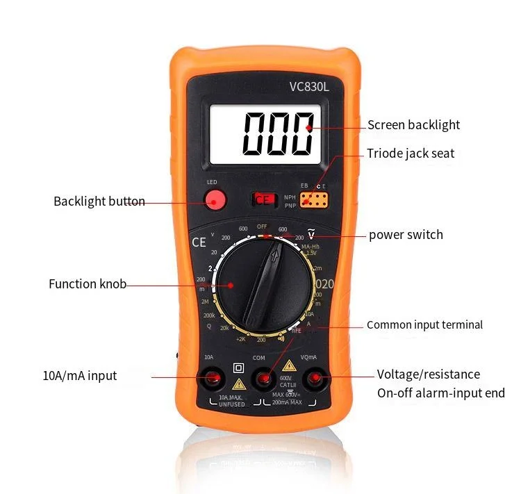 2024 New VC830L digital multimeter Pocket multimeter Multi-tester Ohmmeter AC/DC Ohmvolt-ampere voltmeter Ammeter