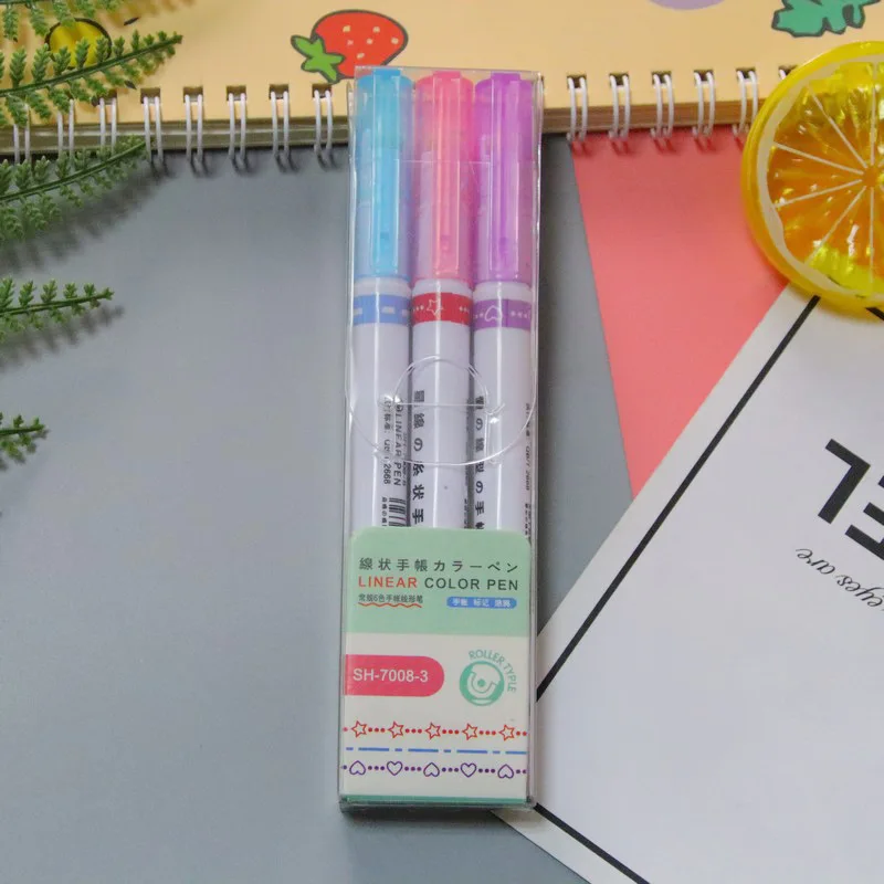 6 Color Curved Nib Pen Drawing Roller Marker Oblique School Use Set Permanent Stamp Roller Pen Marker Curve Line Painting Pen