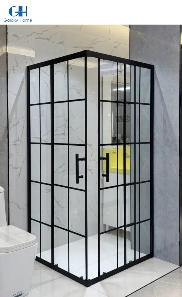 French Style Stainless Steel Two Sliding Shower Door Black Glass Toilet Bath Shower Room Cabin With Frame