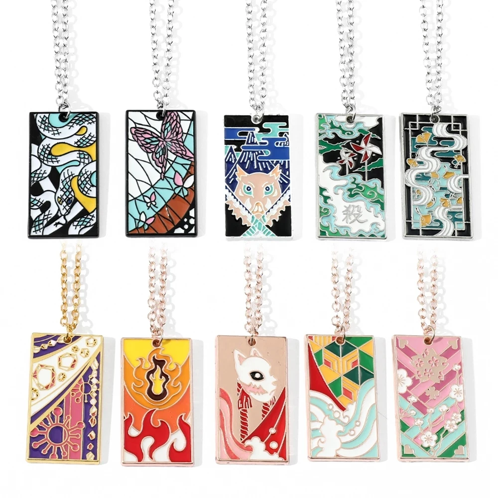 Anime Demon Slayer Enamel Metal Pattern Necklace Demon Slaying Corps Sign Tag Anime Fans Collect Souvenir Necklace Jewelry