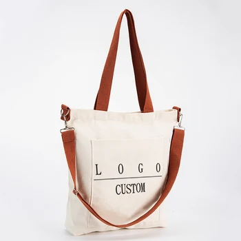 Large high quality custom design women blank canvas tote handbag casual style work crossbody shoulder bag with zipper