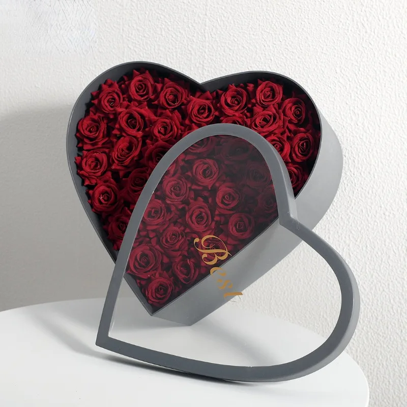 Luxury Heart Shape Flower Boxes for Bouquets Flower Gift Box with Clear PVC