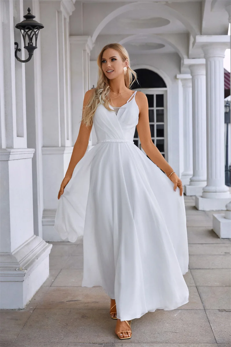 white dresses long formal White Long Satin V-Neck Dress by Cinderella Divine 7469W main image 0