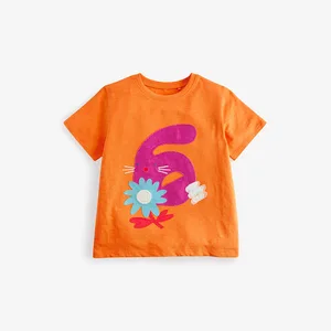 OEM Service Custom Cartoon Patch Girls Short Sleeve T Shirt Summer Kids Shirts for Girls