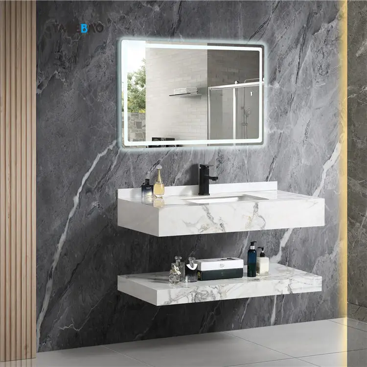 Solid Surface Marble Lavabo Countertop Hand Wash Basin Sintered Stone Cabinet Basin Wall Hung Bathroom Vanity Marble Sink