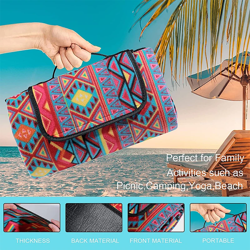 Custom Design Bohemian Style Polyester Cotton Waterproof Foldable Outdoor Camping Picnic Mat Beach Blanket