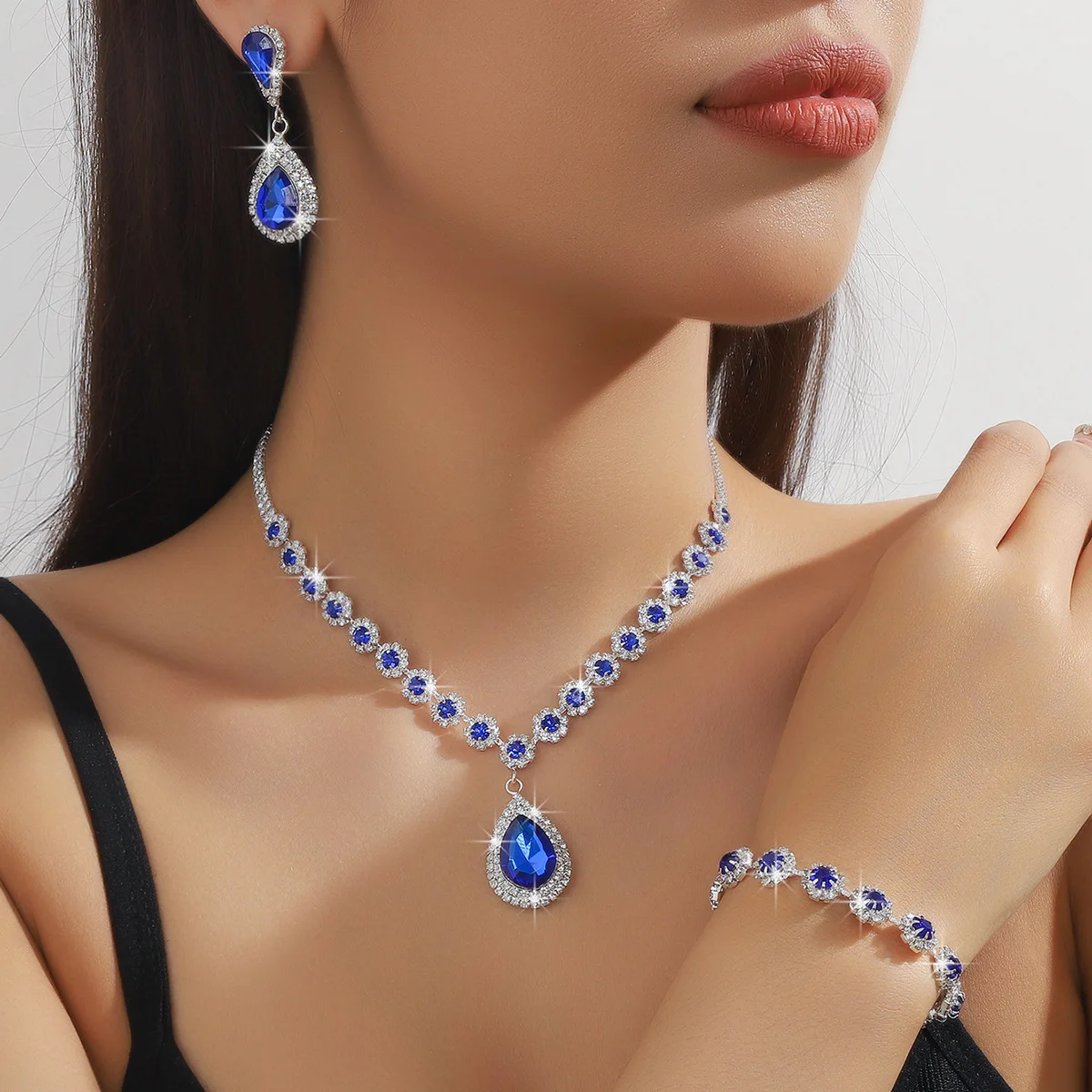 Elegant Crystal Rhinestone Arabic Wedding Jewelry Set