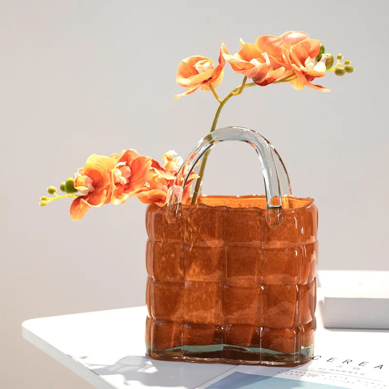 Creative Clear Glass Handbag Vase Living Room Decoration Floral Arrangement Hydroponic