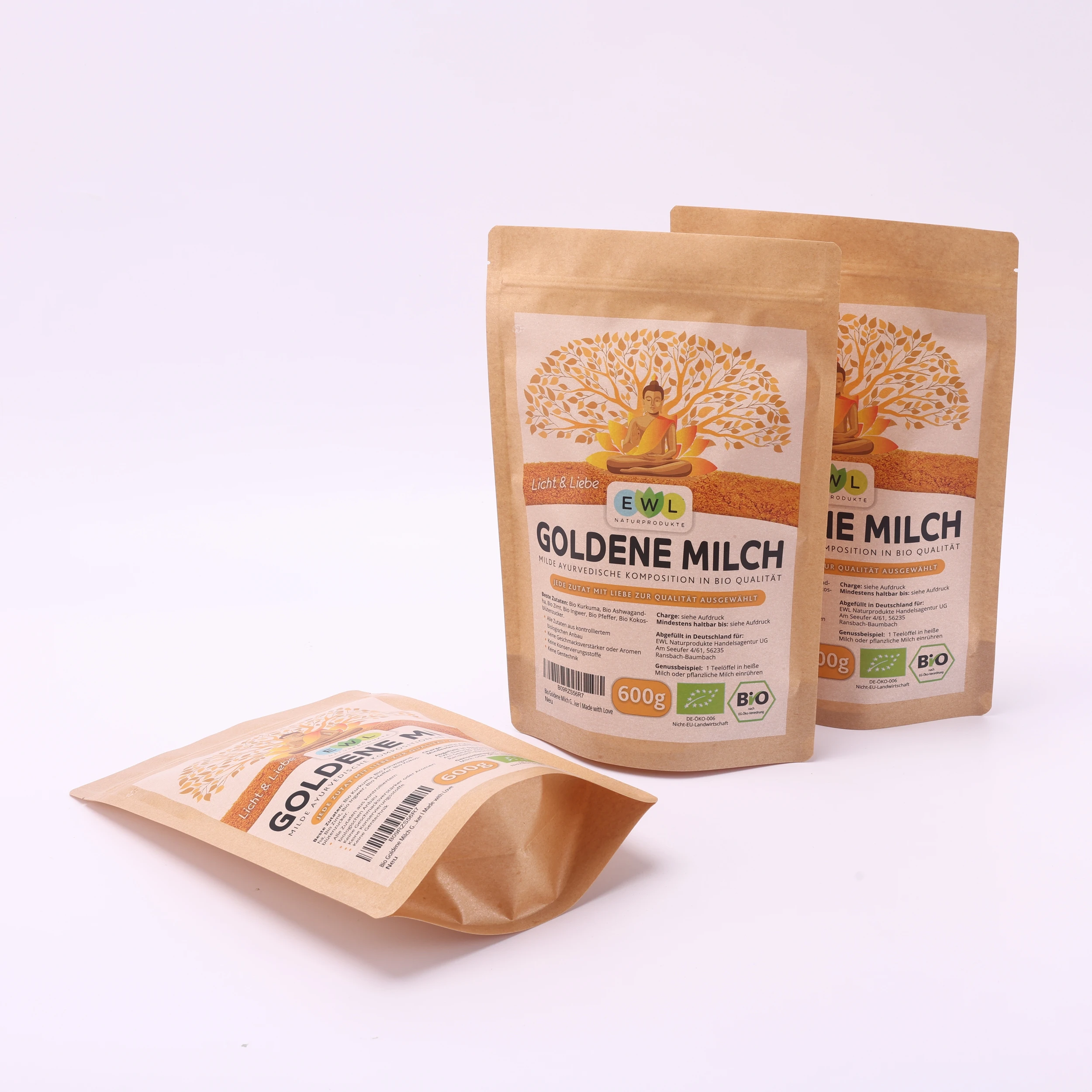 Degradable  Reusable Stand Up Pouches with Zipper Kraft Paper Bag