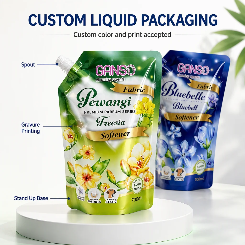 Custom Printed Stand up Spout Pouch Food Grade Liquid Bag for Juice Honey Sauce Detergent Cosmetic Packaging Wholesale