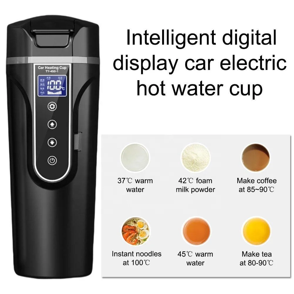 12V-24V Car Heating Cup Digital LCD Display Electric Kettle Touch Screen Car  Heated Smart Mug Stainless Steel Electric Water Cup