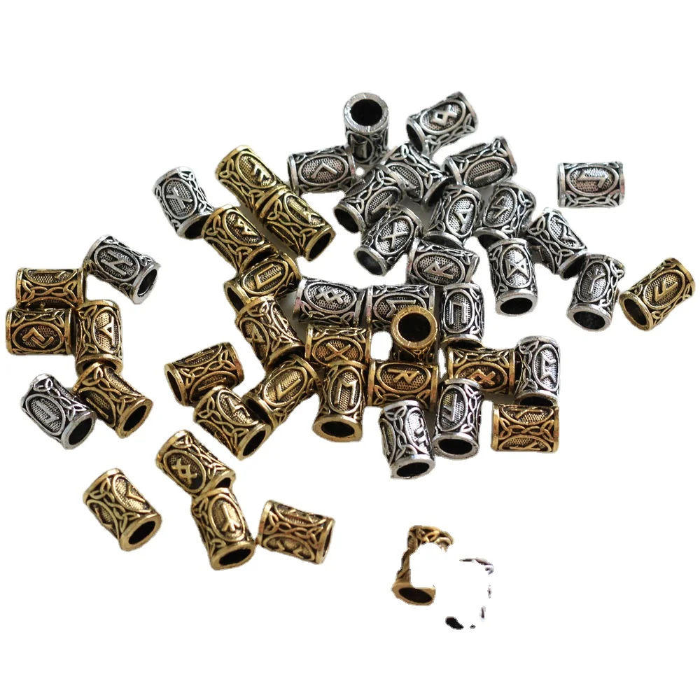 Retro 24 Designs Viking Runes Set Beard Beads Spacer Beads Fit Beards or Hair TIWAZ TYR Sol Rune Odal Futhark Rune DIY Jewelry