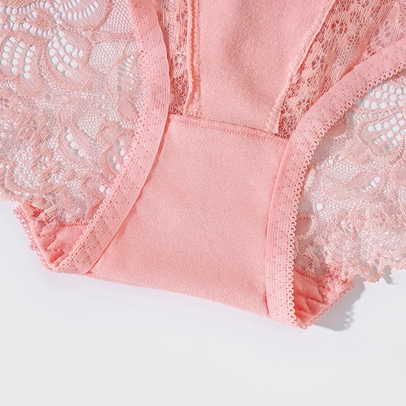 Hot Sale Ladies Lace Underwear Mid Waist Transparent Hollow Out