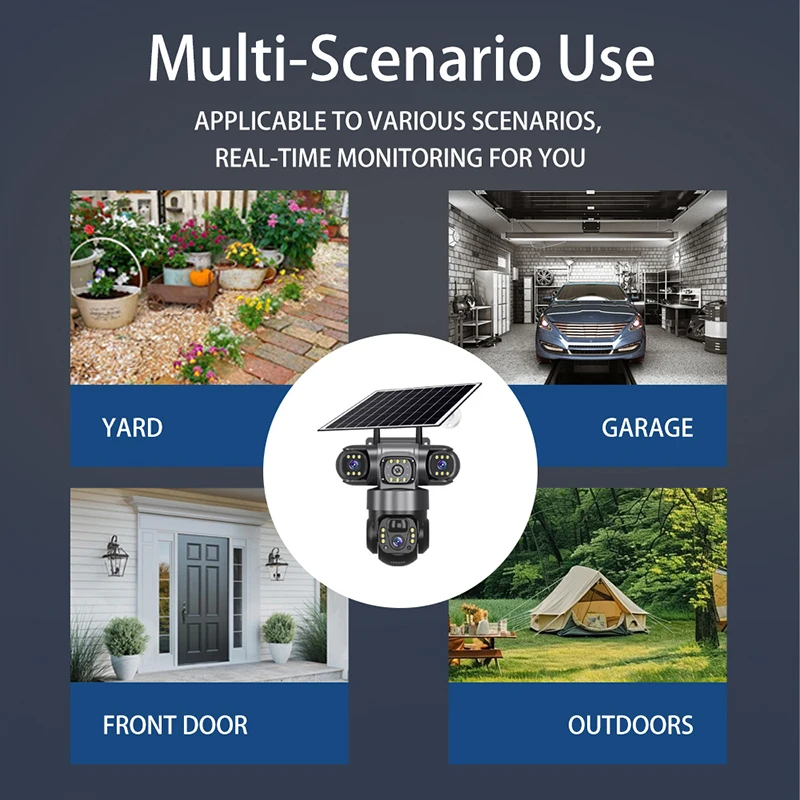 6MP V380专业太阳能户外安全摄像机移动远程视图WiFi 4G 3镜头3屏夜视1年保修