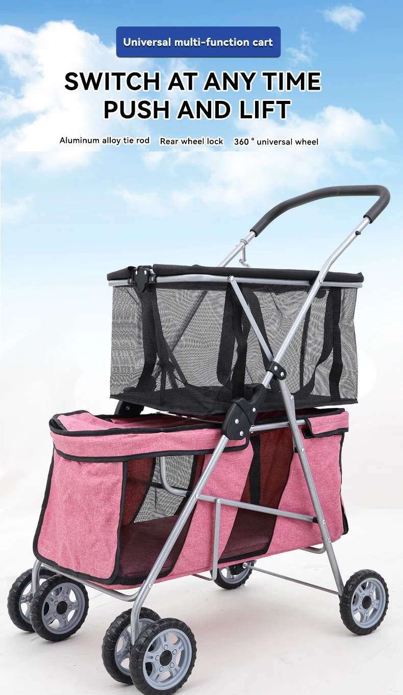Double Pet Shopping Cart Camping Shopping Cart Large Capacity Portable Storage Folding details