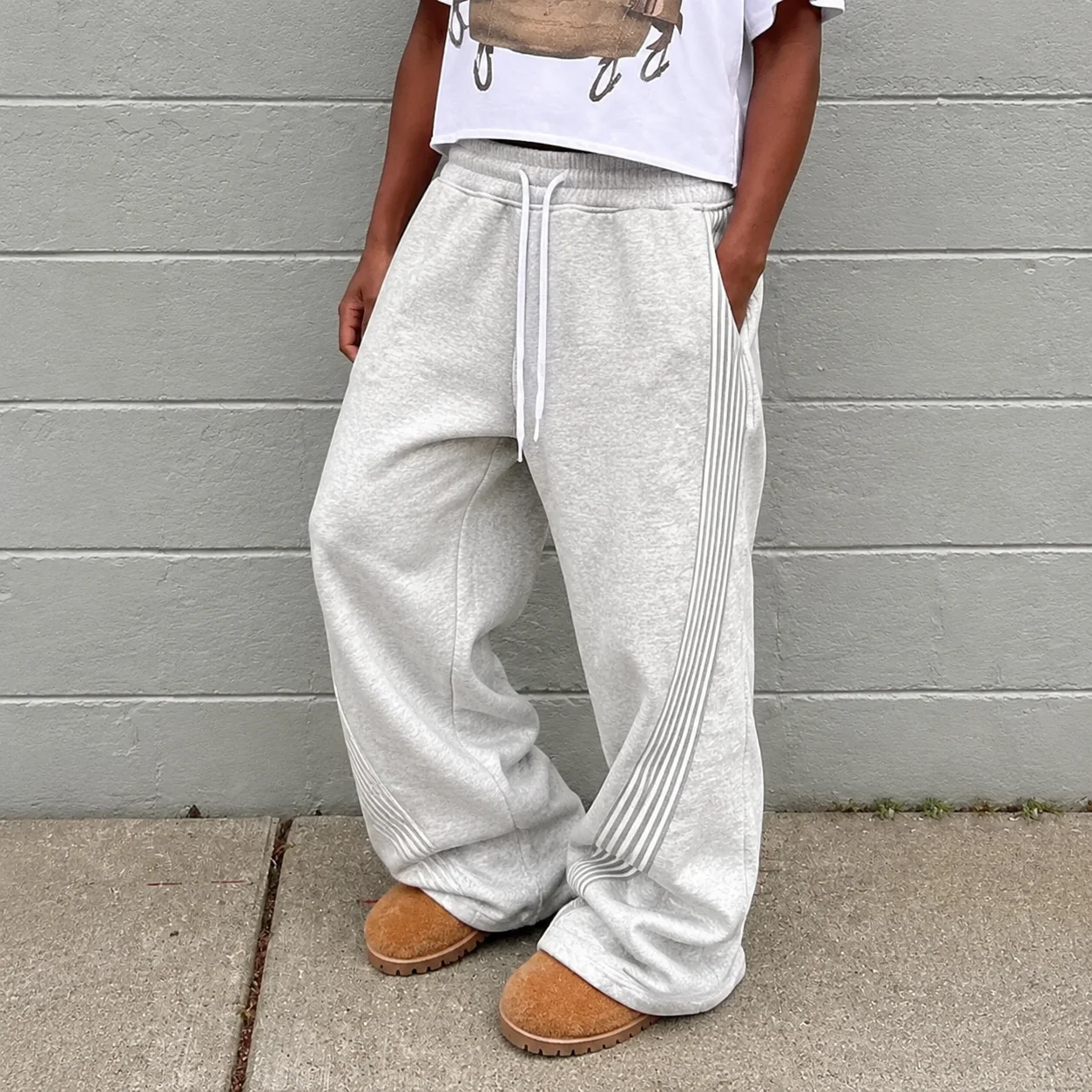 Streetwear Men Hip Hop Baggy Oversized Double Waist Drawstring Striped Casual Jogger Track Pants Sweatpants gallery 7