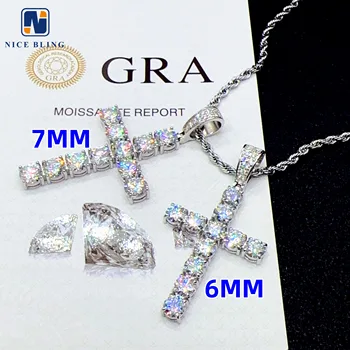 Custom sizes diamond cross pendant pass diamond tester sterling silver hip hop moissanite jewelry 5mm 6mm 7mm  cross pendant