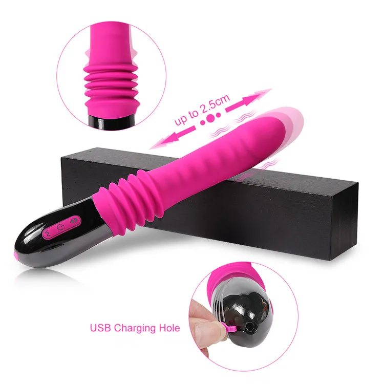 10 Frequency Rechargeable Rechargeable Handheld Rotating Beads Telescopic Dildo Vibrator for G Spot Stimulation