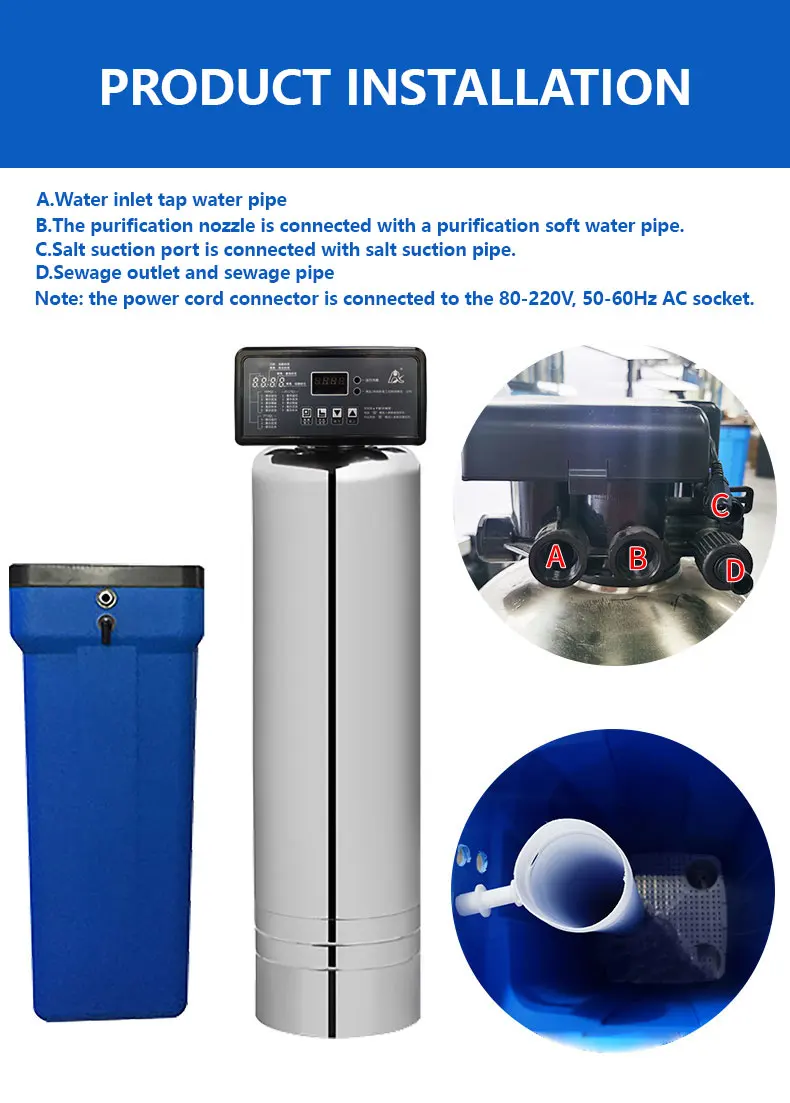 Whole House 304 Stainless Steel Automatic Valve Resin Water Softener Treatment Water