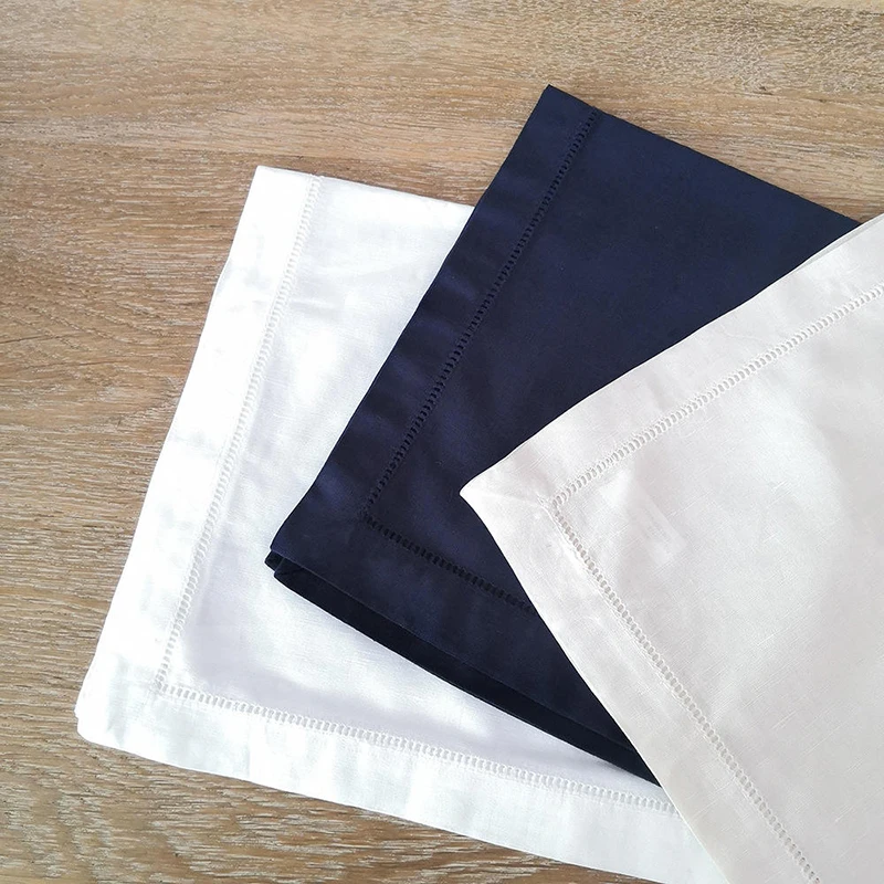 Spring Cotton Napkins Embroidered Customized Logo 100 Linen White