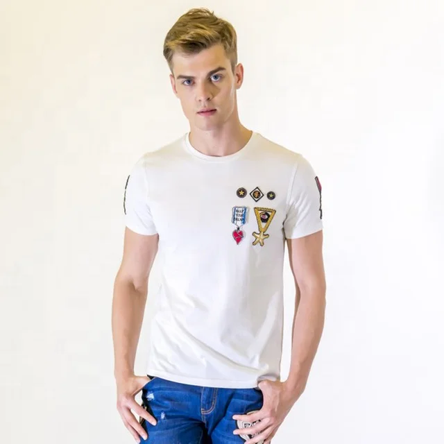 Mens T-shirts Thick White T-shirt Crew 