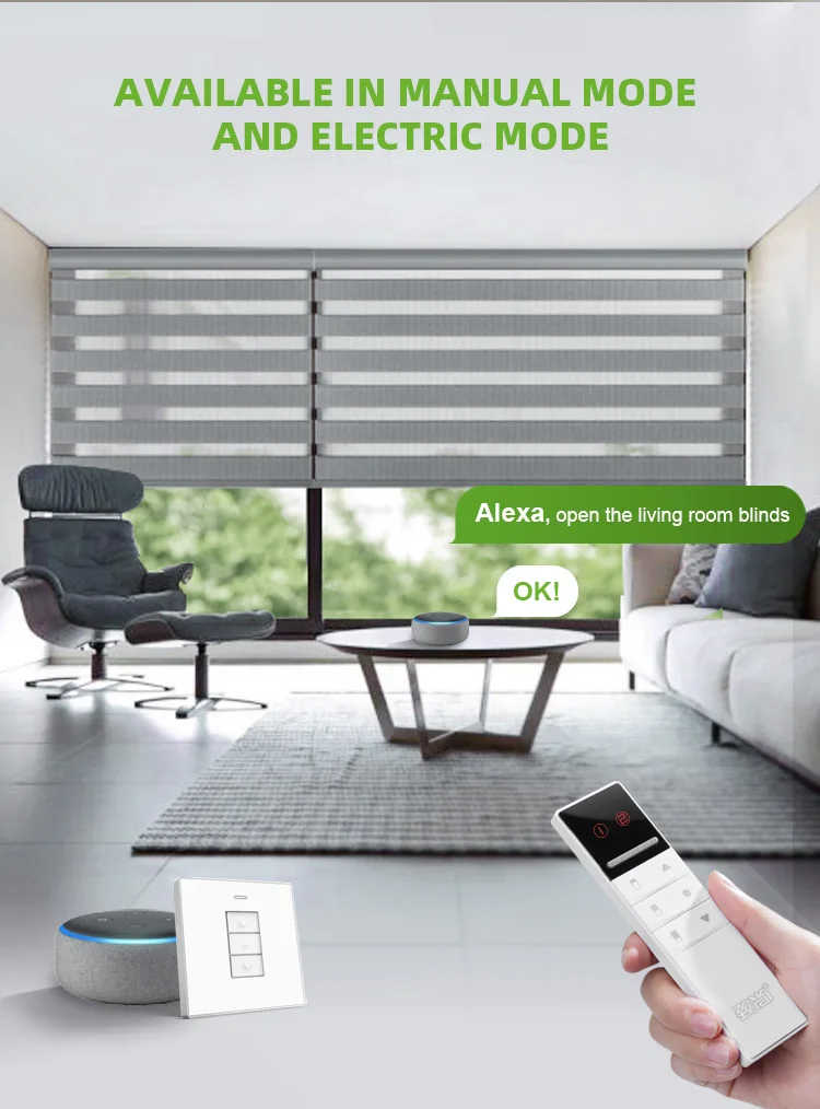 smart home voice app control automatic Electric roller blind motorized shutter Double layer blackout Motorized zebra blinds