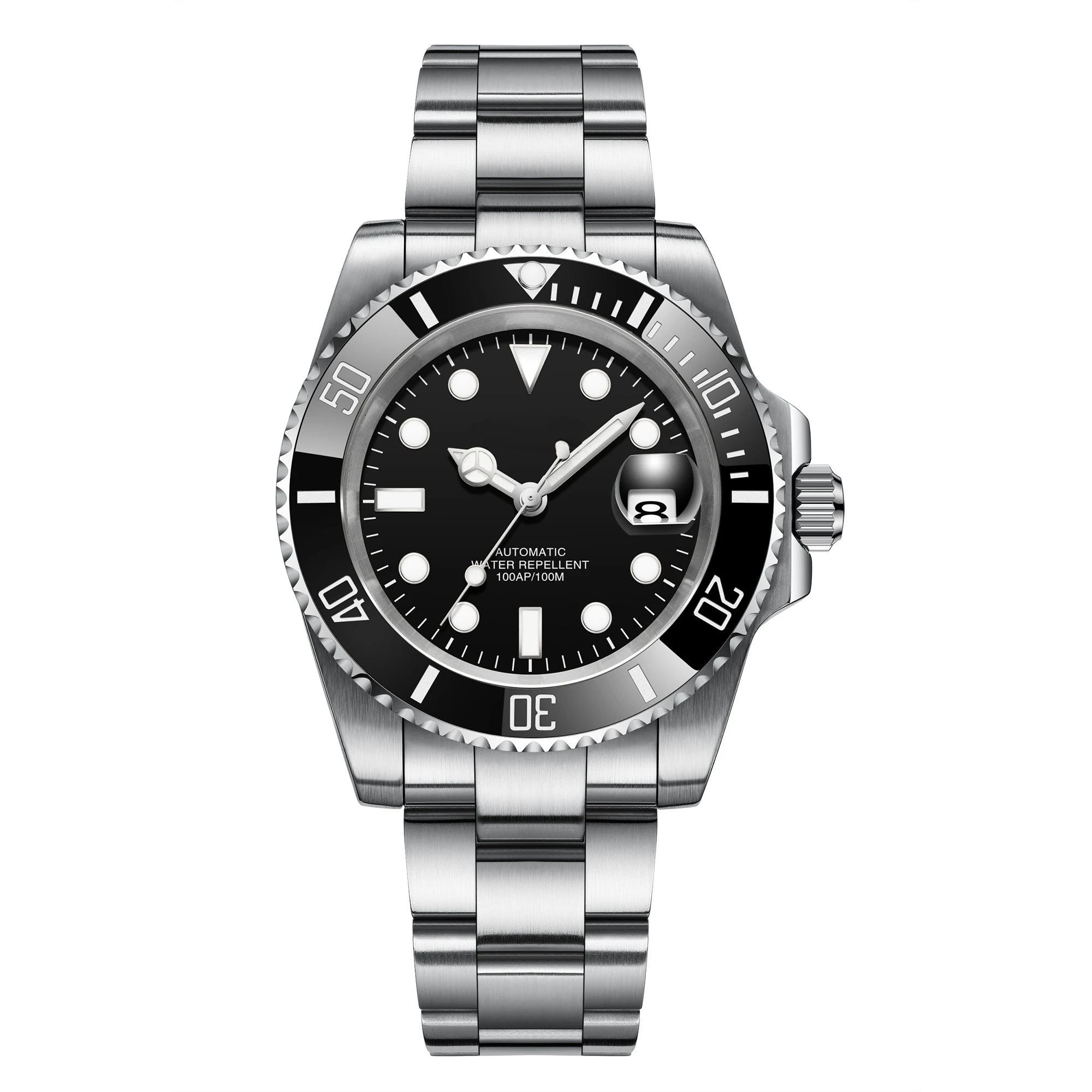 Custom Moissanitei Inlay Watch Iced Out Silverblack Luxury Luminous