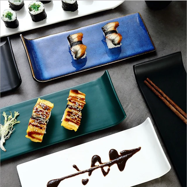 2024 new trend Japanese creative rectangular flat ceramic sushi dessert plate home breakfast dish plate