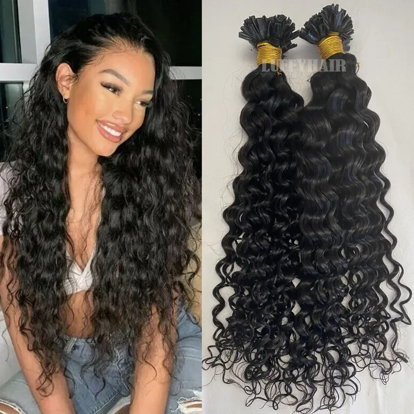 Pre-bonded U-tip Human Hair Extensions Deep Curly Keratin Fusion_voghion.com