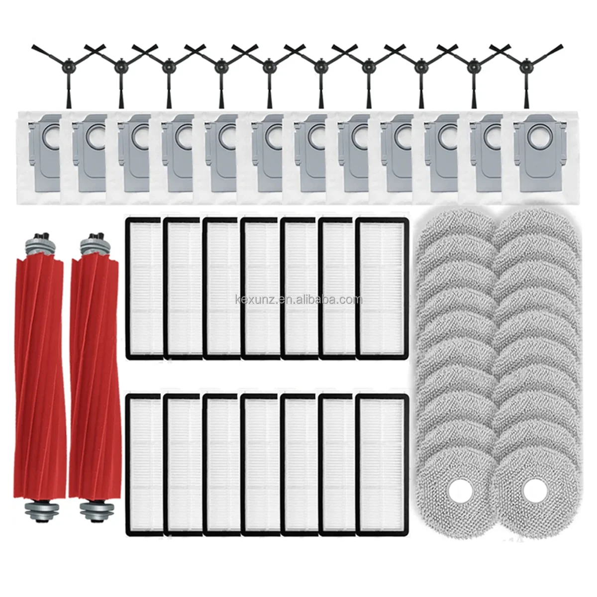 Kit Accessoires Pour Roborock Qrevo - 1 Brosse Principale, 4 Filtres, 6 Sacs à Poussière, 6 Brosses Latérales, 4 Serpillières - 10