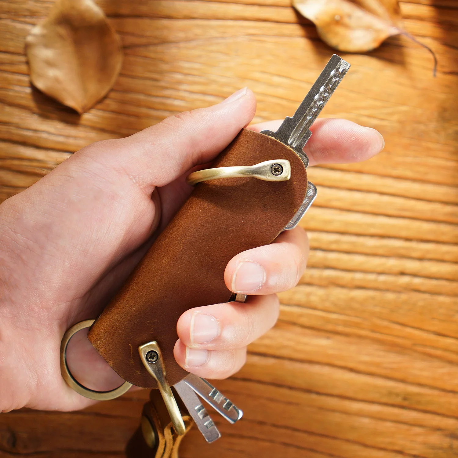 Echt lederen houder portemonnee sleutelhanger organizer Crazy Horse handgemaakt cadeau_voghion.com