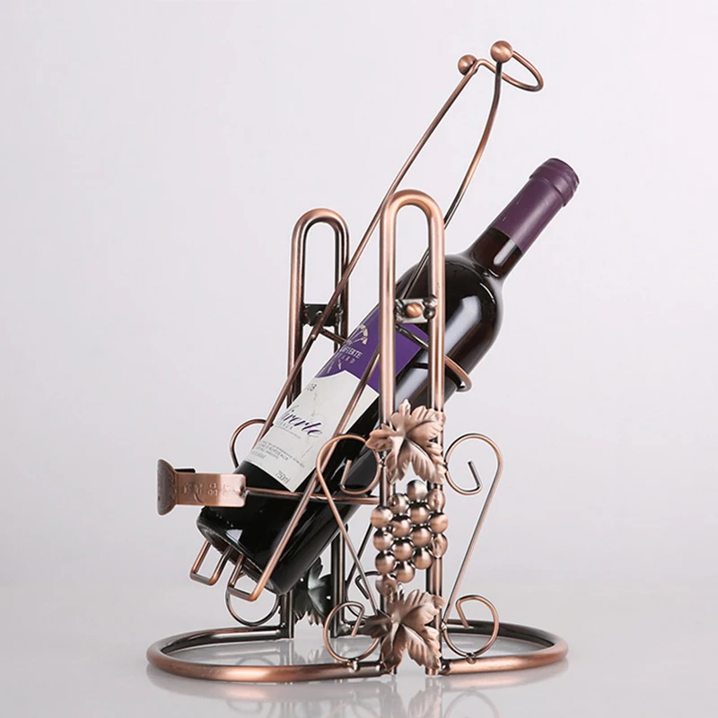 Swing Design Iron Metal Wine Bottle Organizer Holder Display Rack for Single Bottle